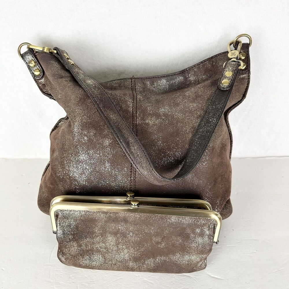 Hobo Pier Shoulder Bag W/ Matching Lauren Clutch Wallet Coffee Galaxy Metallic